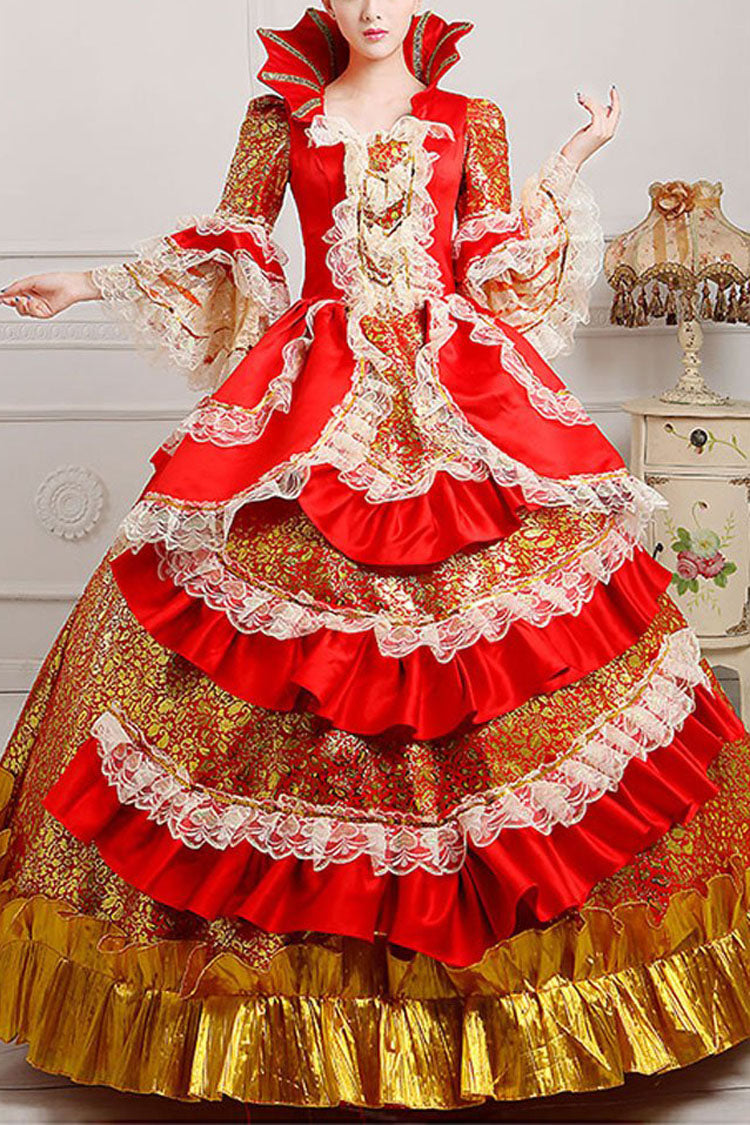 Ruffled Lace Victorian Gown with Trumpet Sleeves - Prom Dress