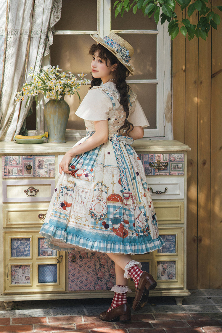 Tea Party Print Ruffle Bowknot Elegant JSK Dress