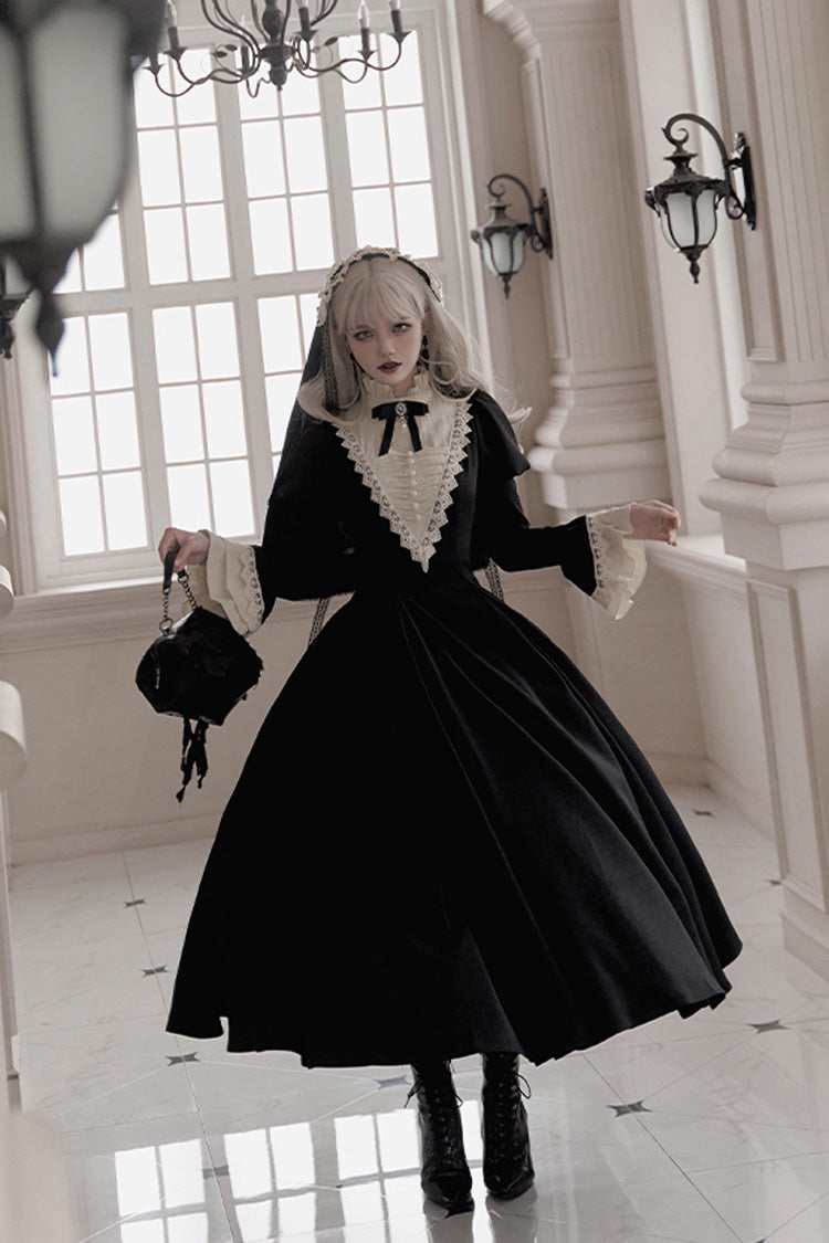 Black Gothic Long Sleeve Ruffled Nun Lolita Dress