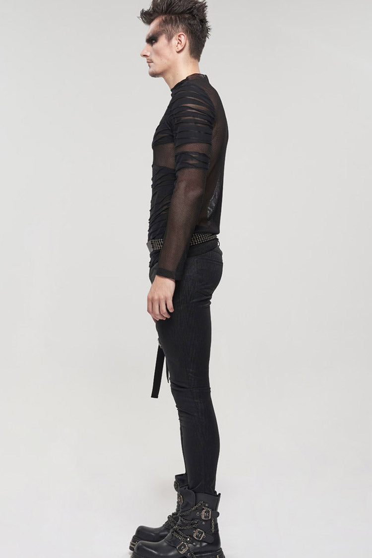 Gothic Net Yarn Sheer Perspective Bandage-Style Men's Pullover