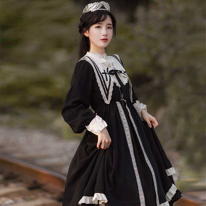 Elegant Lace Up Lolita Dark Maid Dress