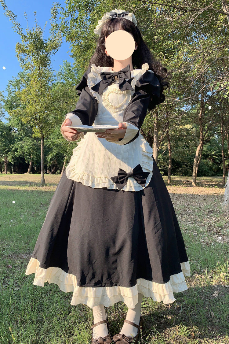 Monochrome Maid Long Sleeve Bow Embellished Sweet Lolita Dress