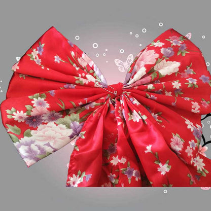 Cosplay Flower Print Bowknot Kimono Costume