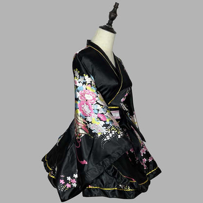 Cosplay Retro Flower Print V-neck Kimono Costume