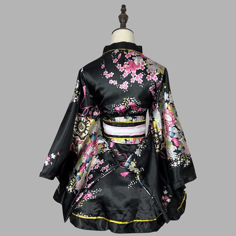 Cosplay Retro Flower Print V-neck Kimono Costume