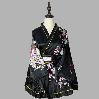 Cosplay Retro Flower Print V-neck Kimono Costume