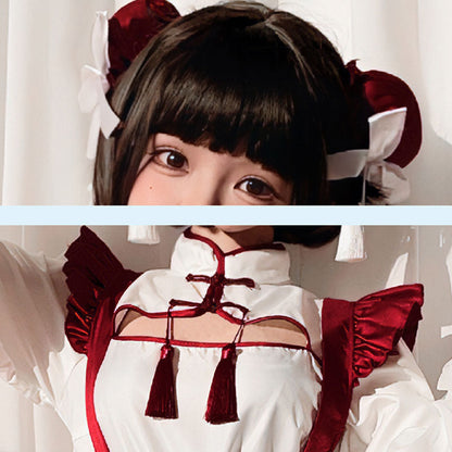 Sweet Red Buckle Tassel Lolita Maid Dress