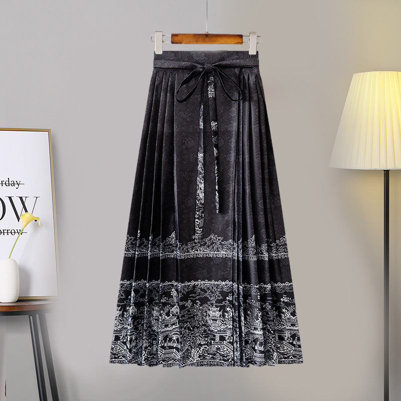 Vintage Tassel Shirt Embroideried Pleated Skirt