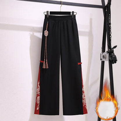 Vintage Dragon Embroideried Hoodie Wide Leg Split Pants