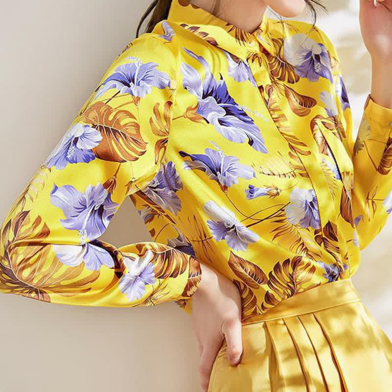 Yellow Flowers Printed Long Sleeve Shirt