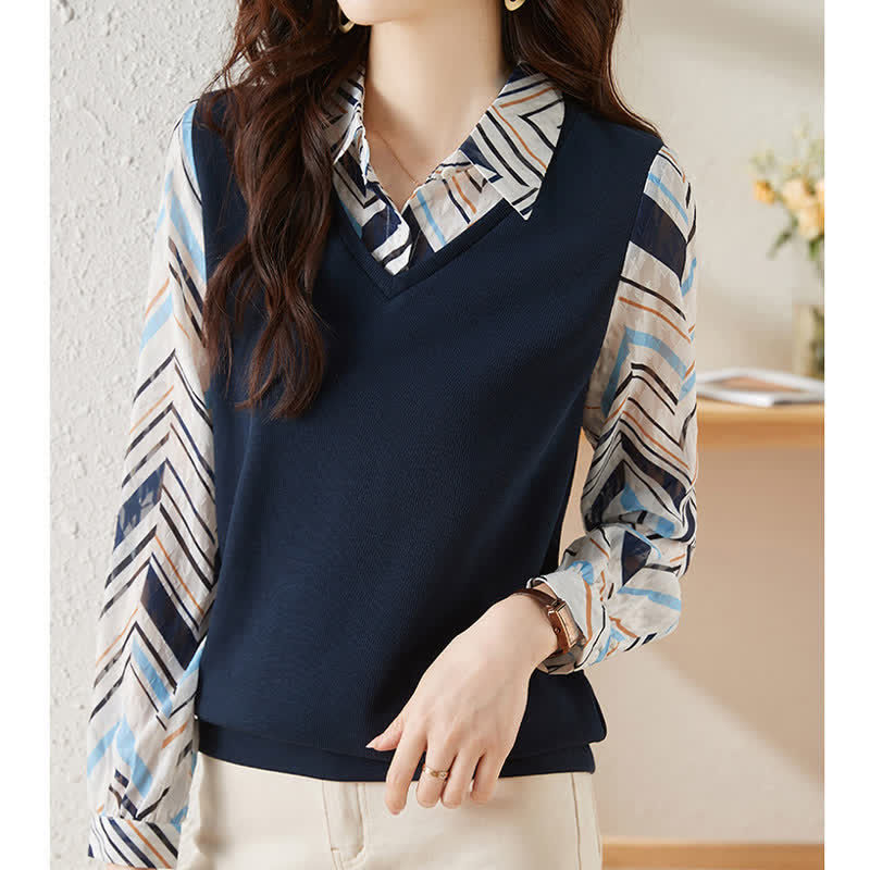 Chic Stripe Print Lapel Shirt