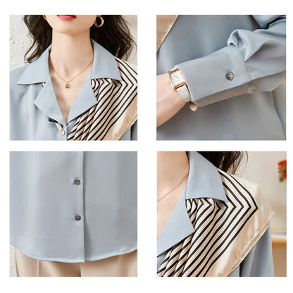 Chic Patchwork Long Sleeve Satin Shirt