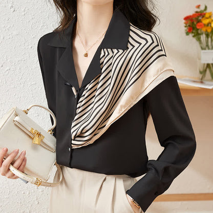 Chic Patchwork Long Sleeve Satin Shirt