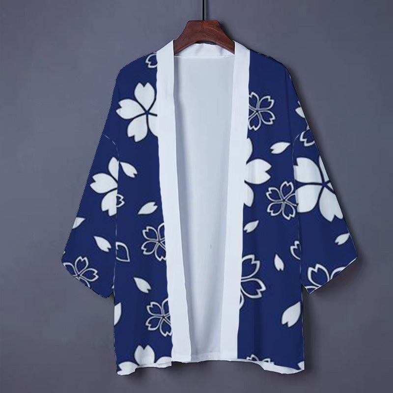 Blue Floral Cardigan Outerwear Kimono