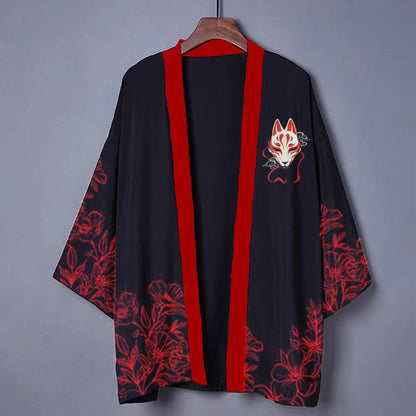 Fox Flower Red Print Cardigan Kimono