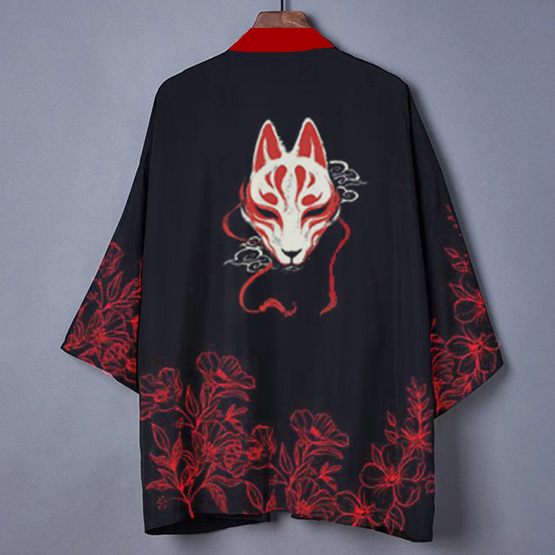 Fox Flower Red Print Cardigan Kimono