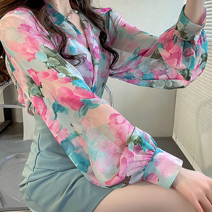 Fashion Flowers Colorful Long Sleeve Shirt