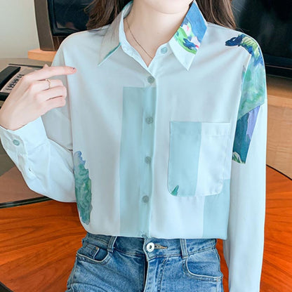 Color Block Long Sleeve Button Shirt