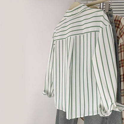 Stripe Green Long Sleeve Button Shirt