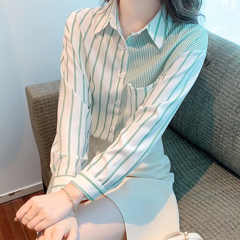 Stripe Green Long Sleeve Button Shirt