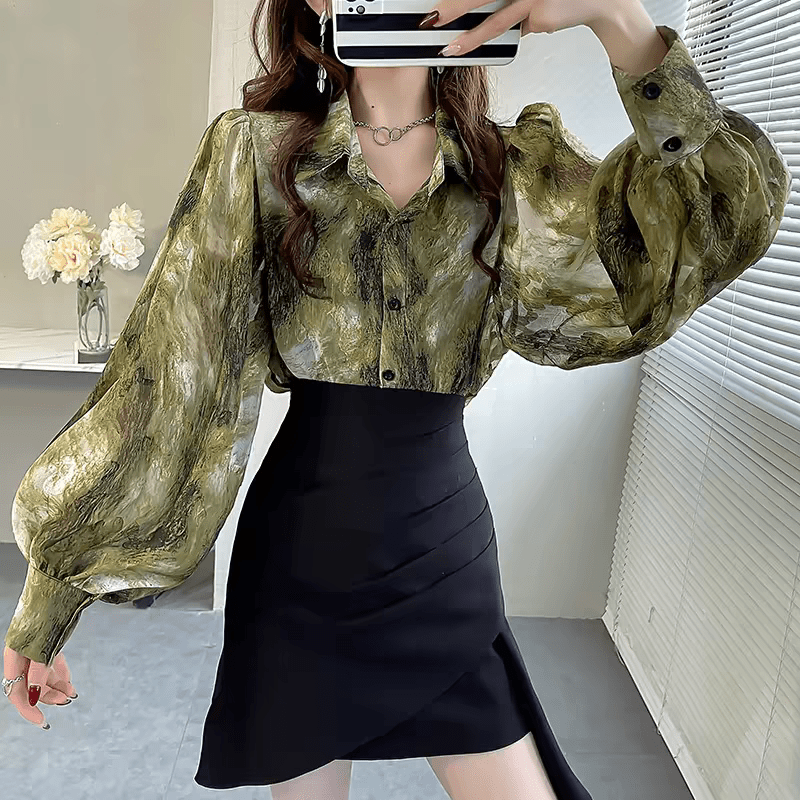 Vintage Green Embroidery Long Sleeve Shirt