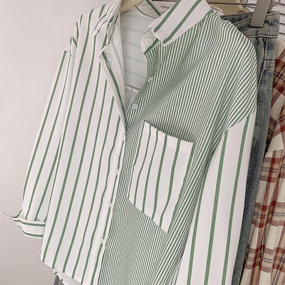 Stripe Green Long Sleeve Button Shirt