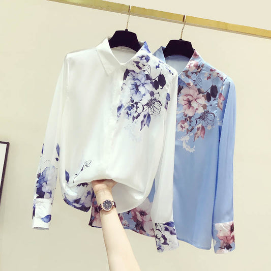 Elegant Flowers Print Long Sleeve Shirt