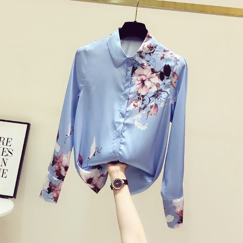 Elegant Flowers Print Long Sleeve Shirt