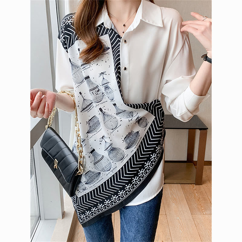 Vintage Contrasting Colors Irregular Shirt