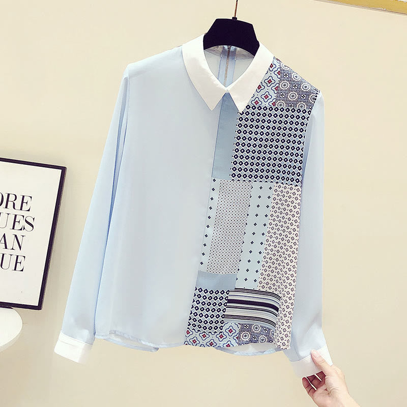 Casual Contrast Color Dots Print Shirt