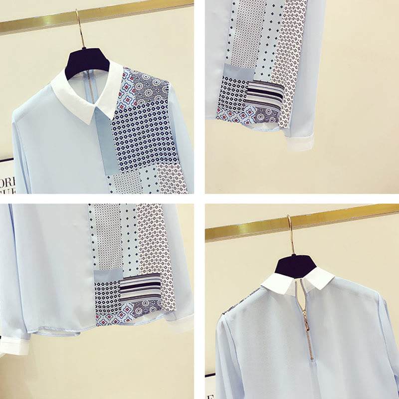 Casual Contrast Color Dots Print Shirt