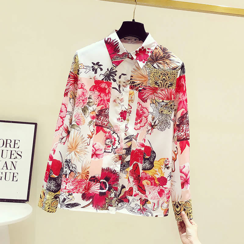 Vintage Flowers Print Long Sleeve Shirt