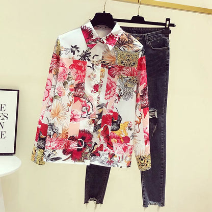 Vintage Flowers Print Long Sleeve Shirt