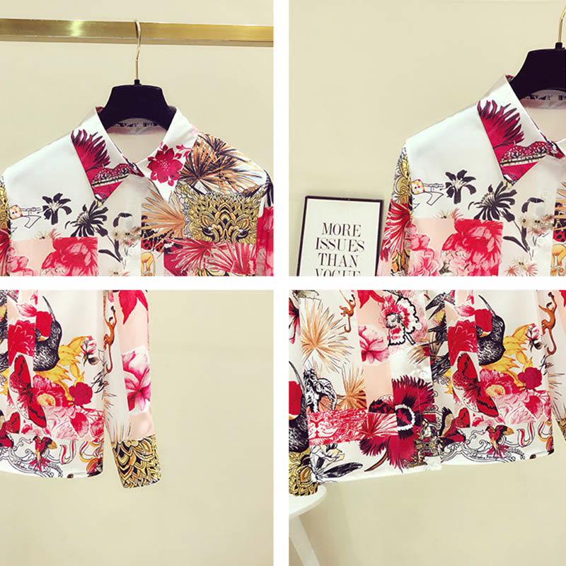 Vintage Flowers Print Long Sleeve Shirt