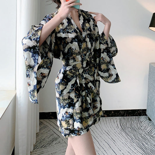 Chic Cotton Crane Print Pajamas