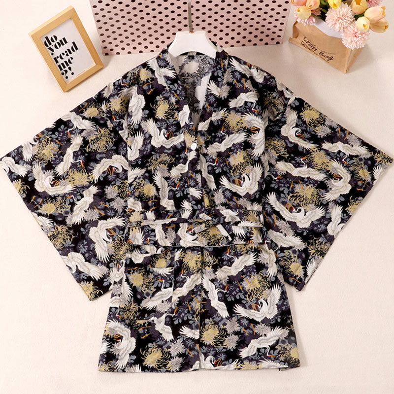 Chic Cotton Crane Print Pajamas