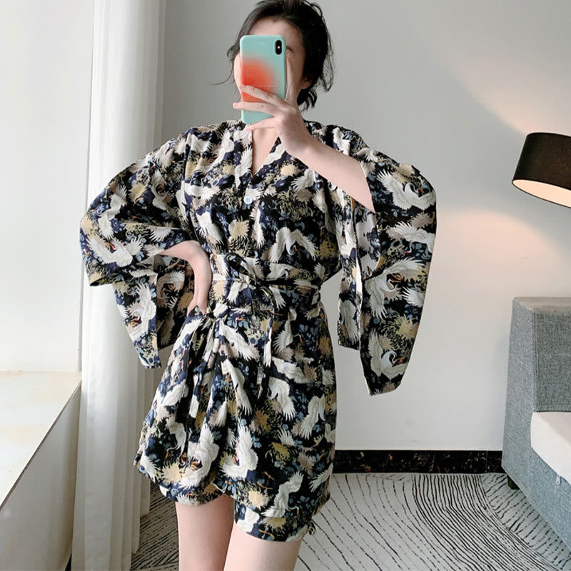 Chic Cotton Crane Print Pajamas