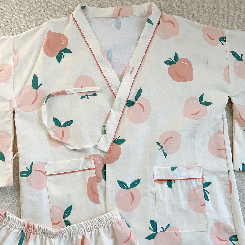 Cotton Kimono Peach Print Pajamas