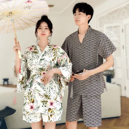 Kawaii Cotton Flowers Print Couple Outfit Pajamas 