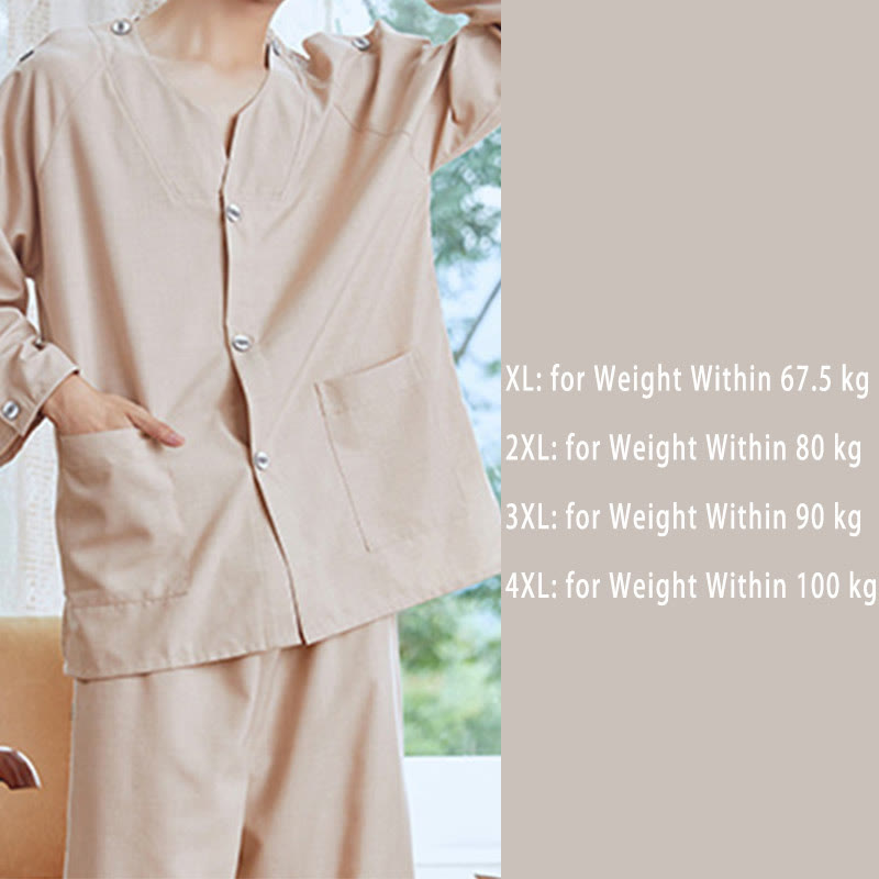 Chic Cotton Solid Color Button Cardigan Pajamas Set