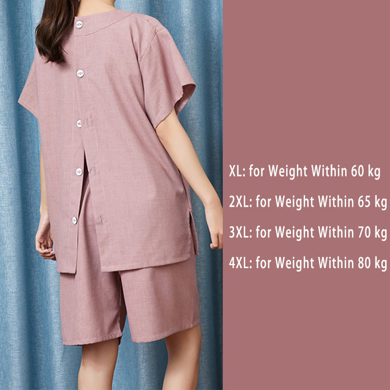 Chic Cotton Solid Color Button Cardigan Pajamas Set