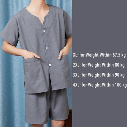 Chic Cotton Solid Color Button Cardigan Pajamas Set