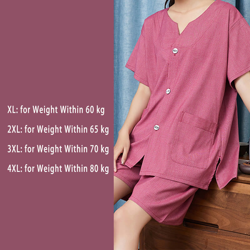 Chic Cotton Solid Color Button Cardigan Pajamas Set