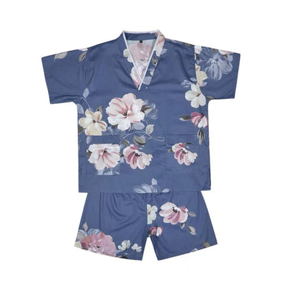 Cute Flowers Print V-Neck T-Shirt Shorts Pajamas Set