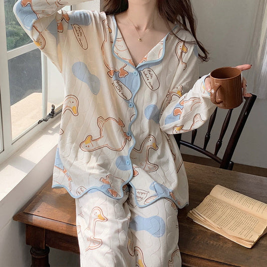 Kawaii Cartoon Long Sleeve Shirt Pants Pajamas Set