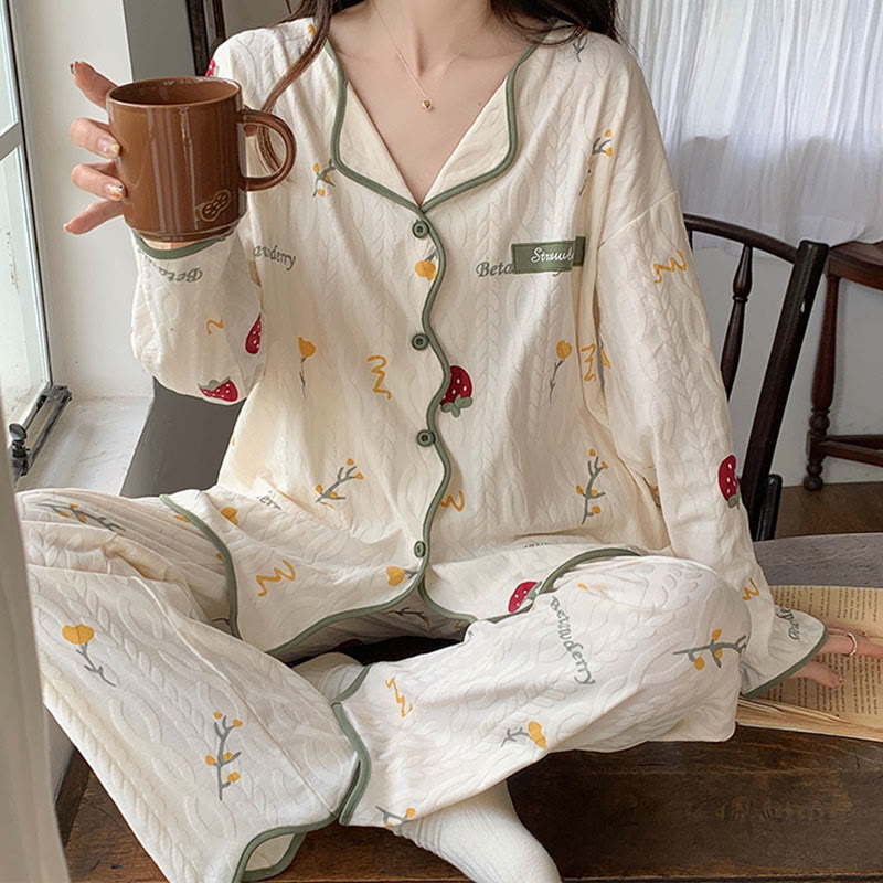 Kawaii Cartoon Long Sleeve Shirt Pants Pajamas Set