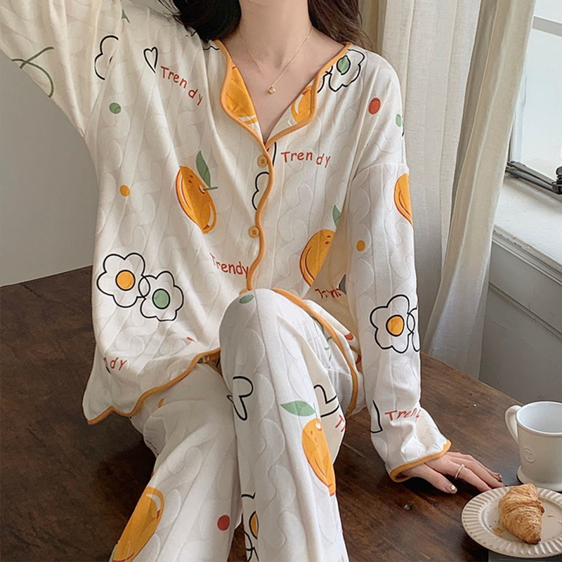 Kawaii Cartoon Long Sleeve Shirt Pants Pajamas Set