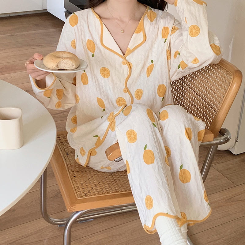 Kawaii Cartoon Long Sleeve Shirt Pants Pajamas Set