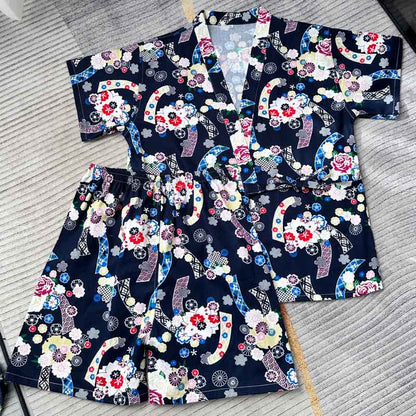 Colorful Floral Print T-Shirt Shorts Pajamas Set