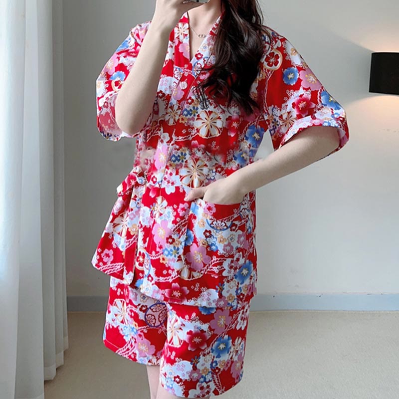 Colorful Floral Print T-Shirt Shorts Pajamas Set